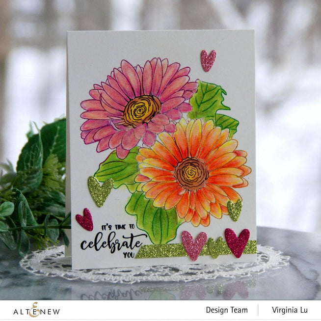 Altenew Stamp & Watercolor Bundle Paint-A-Flower: Gerbera Revolution & Hawaiian Shores Brush & Fine Tip Pens Bundle