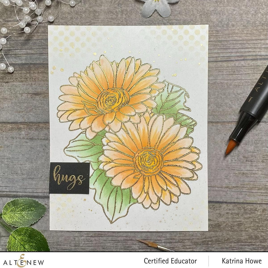 Altenew Stamp & Watercolor Bundle Paint-A-Flower: Gerbera Revolution & Hawaiian Shores Brush & Fine Tip Pens Bundle