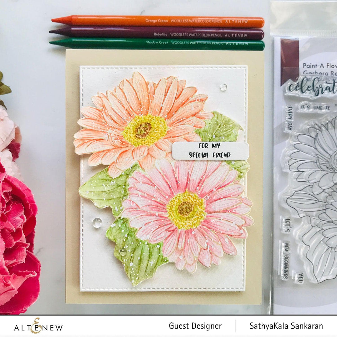 Altenew Stamp & Watercolor Bundle Paint-A-Flower: Gerbera Revolution & Hawaiian Shores Brush & Fine Tip Pens Bundle