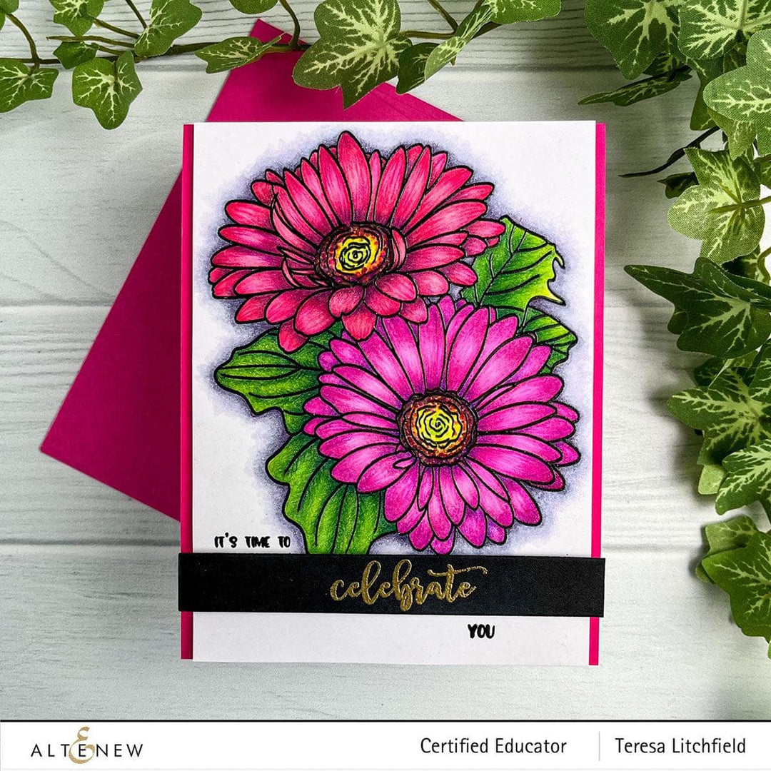 Altenew Stamp & Watercolor Bundle Paint-A-Flower: Gerbera Revolution & Hawaiian Shores Brush & Fine Tip Pens Bundle
