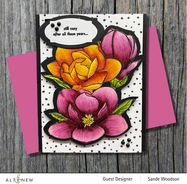 Altenew Stamp & Watercolor Bundle Paint-A-Flower: Magnolia Rustica Rubra & Hawaiian Shores Brush & Fine Tip Pens Bundle