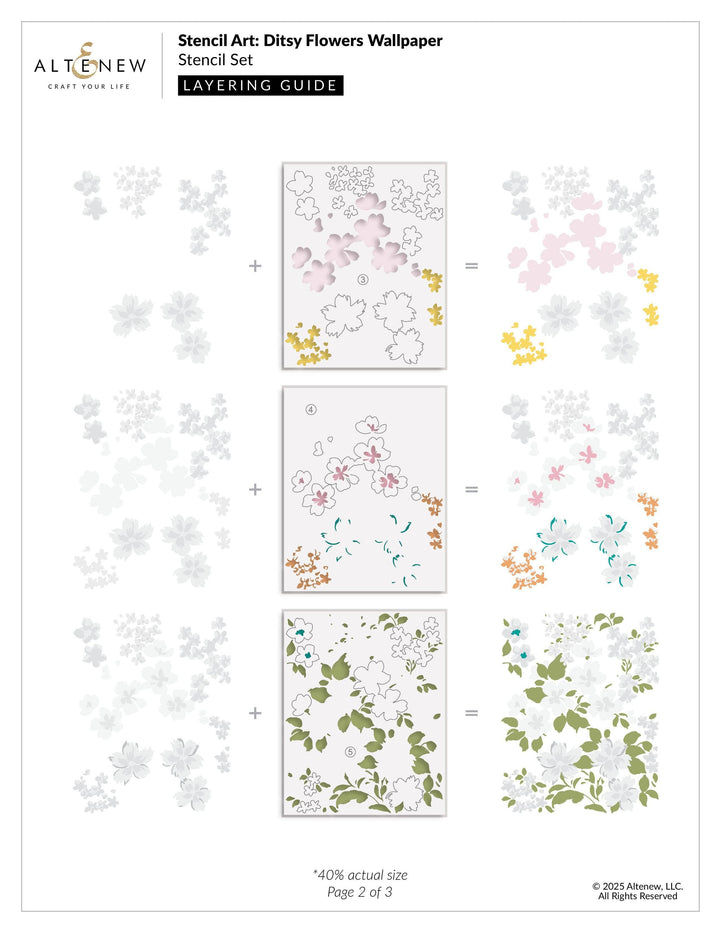 Stencil Art: Ditsy Flowers Wallpaper Layering Stencil Set (7 in 1)