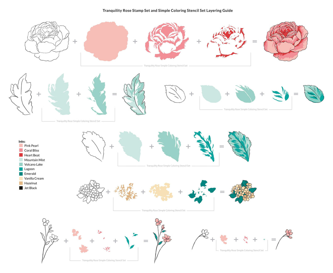 Photocentric Stencil Tranquility Rose Simple Coloring Stencil Set (4 in 1)